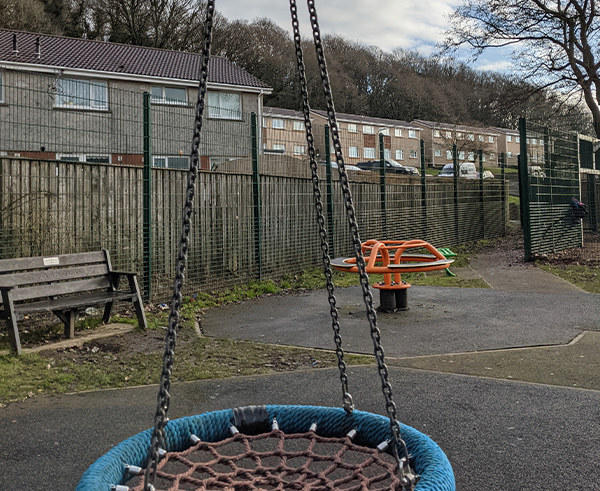 CHwarae Park basket swing and roundabout